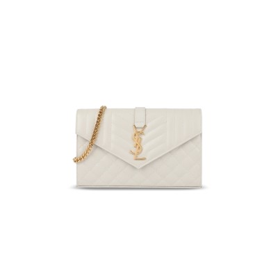 YSL ENVELOPE IN QUILTED GRAIN DE POUDRE EMBOSSED LEATHER 620280BOW919207 (22.5*14*4cm)